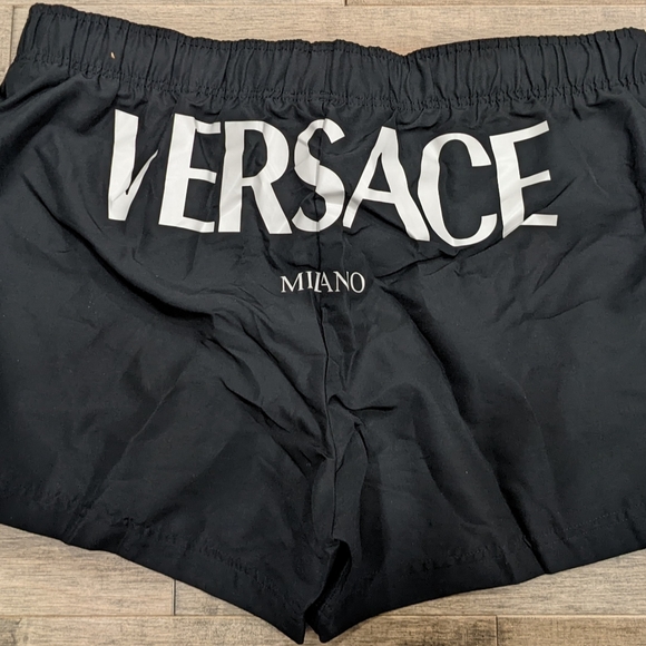 white versace swim shorts